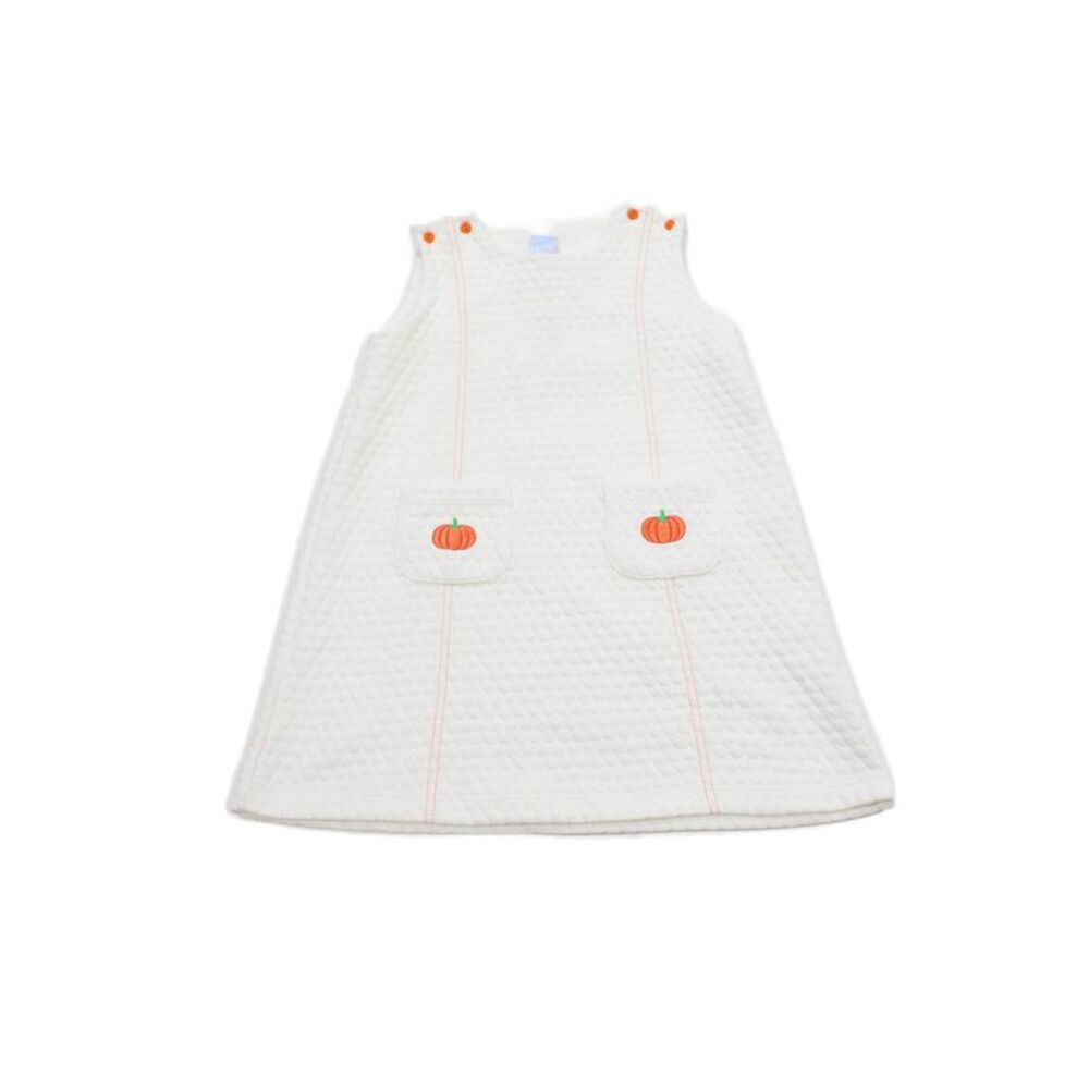 Bella Bliss Childrens Girls Quilted Texture Pumpkin Pocket Dress White Size 10